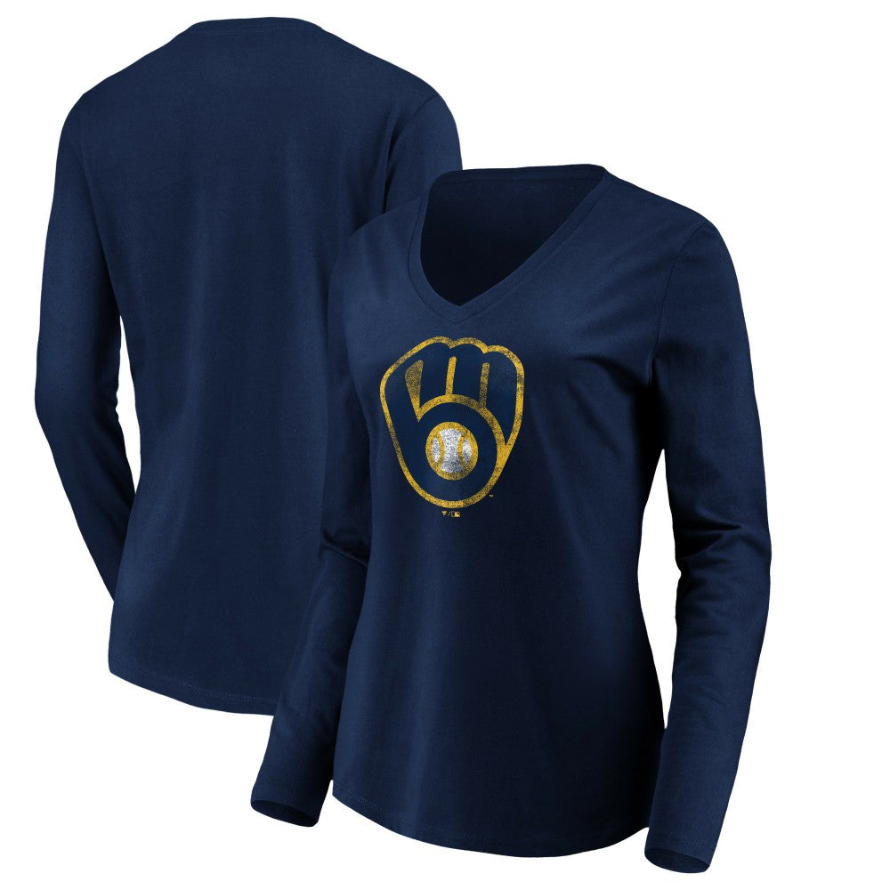 Milwaukee Brewers Women's Core Distressed Team Long Sleeve T-Shirt Navy