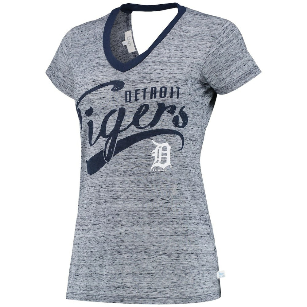 Detroit Tigers Touch Women's Hail Mary V-Neck Back Wrap T-Shirt Navy