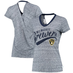 Milwaukee Brewers Touch Women's Hail Mary V-Neck Back Wrap T-Shirt Navy