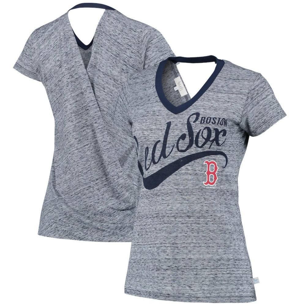 Boston Red Sox Touch Women's Hail Mary V-Neck Back Wrap T-Shirt Navy