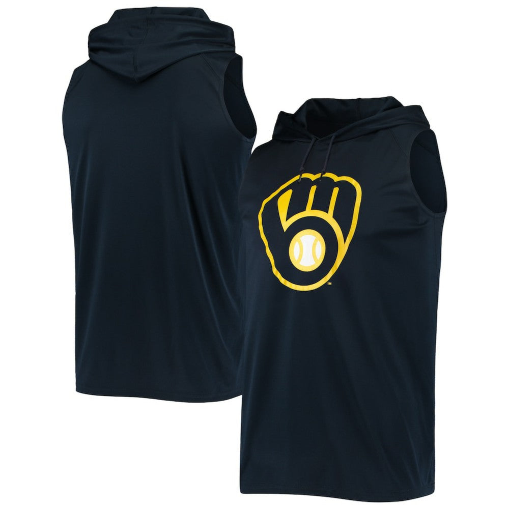 Milwaukee Brewers Stitches Sleeveless Pullover Hoodie Navy