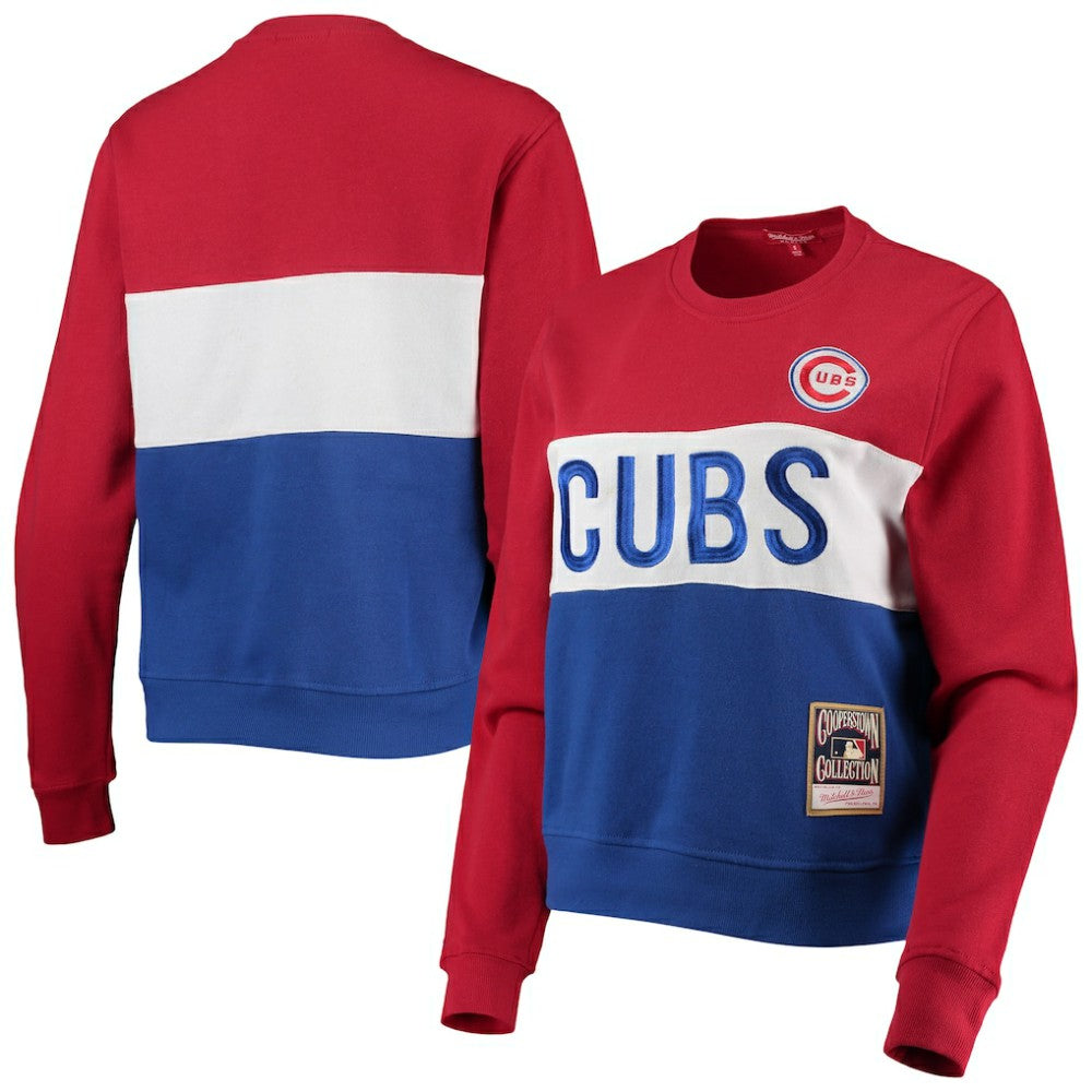 Chicago Cubs Women's Color Block 2.0 Pullover Sweatshirt Royal | Mitchell & Ness