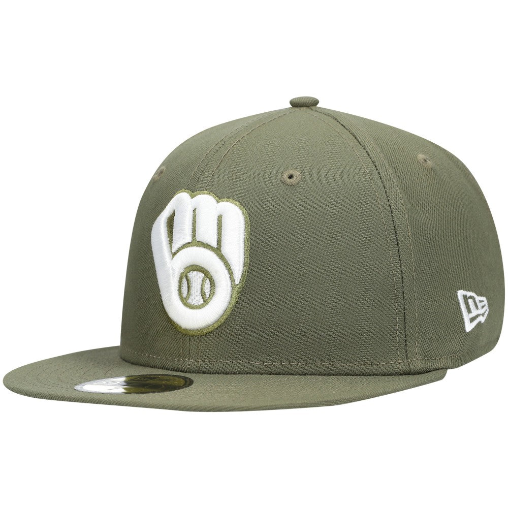 Milwaukee Brewers White Logo 59FIFTY Fitted Hat Olive | New Era