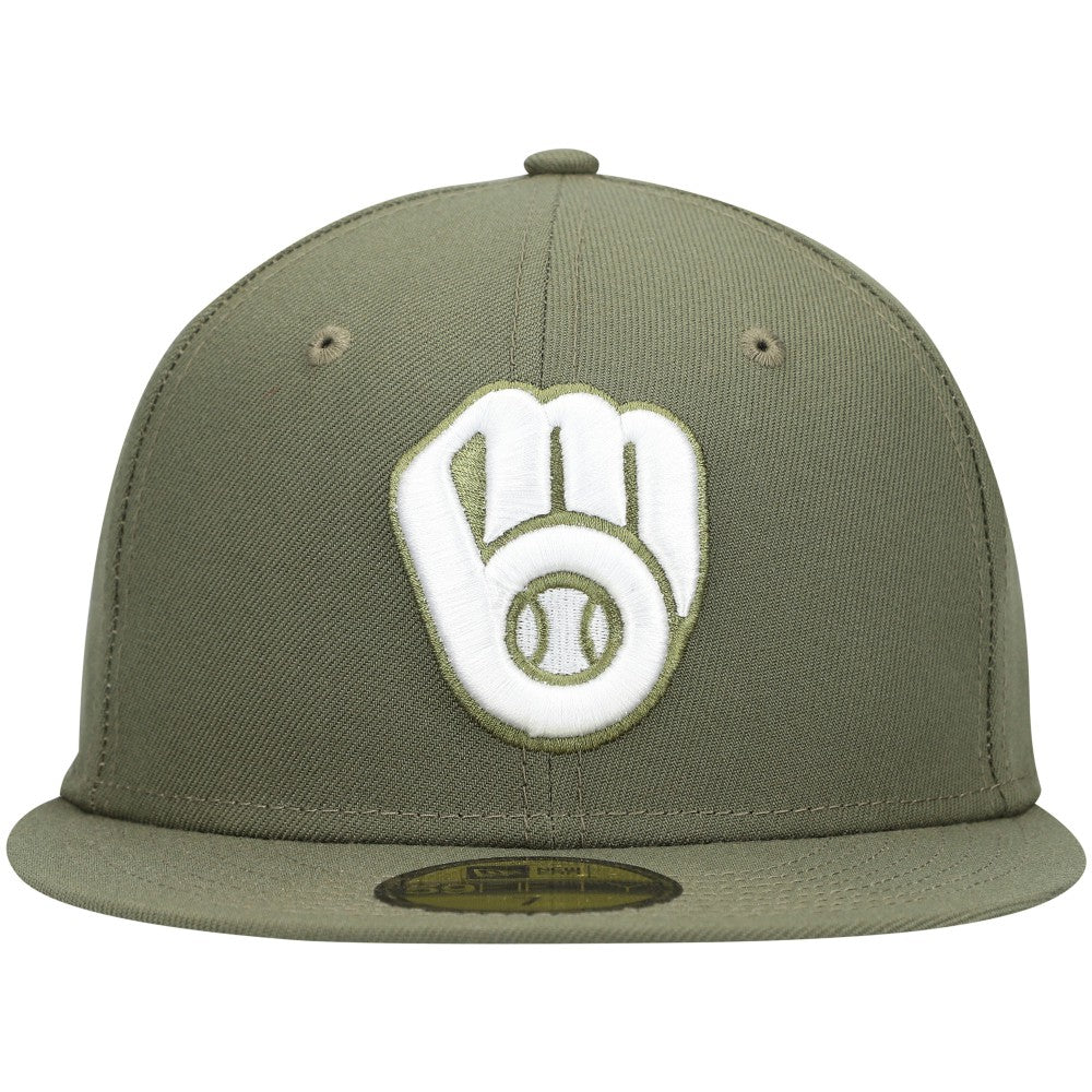 Milwaukee Brewers White Logo 59FIFTY Fitted Hat Olive | New Era