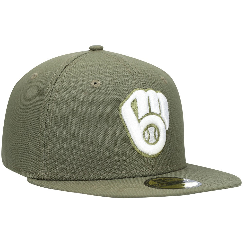 Milwaukee Brewers White Logo 59FIFTY Fitted Hat Olive | New Era