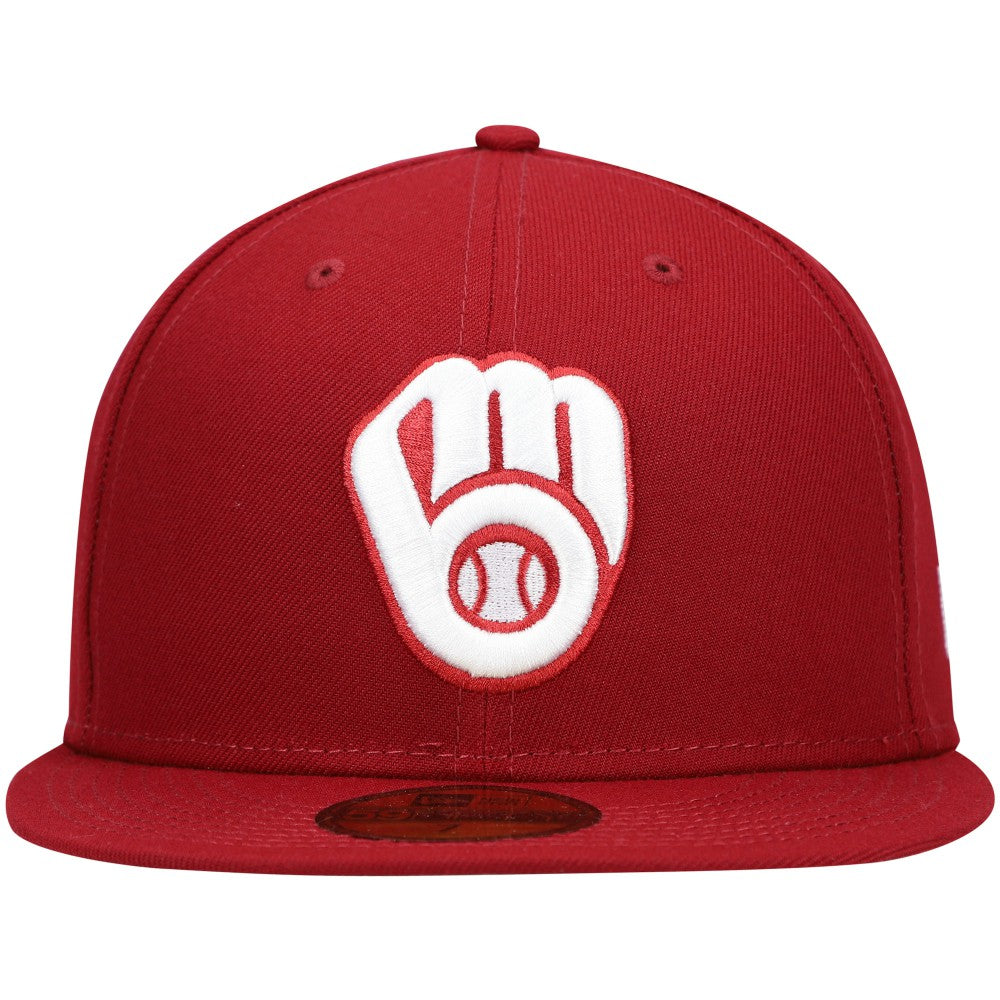 Milwaukee Brewers White Logo 59FIFTY Fitted Hat Cardinal | New Era
