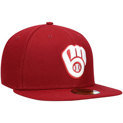 Milwaukee Brewers White Logo 59FIFTY Fitted Hat Cardinal | New Era