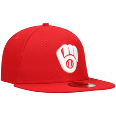 Milwaukee Brewers White Logo 59FIFTY Fitted Hat Red | New Era