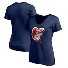 Baltimore Orioles Women's Red White and Team V-Neck T-Shirt Navy