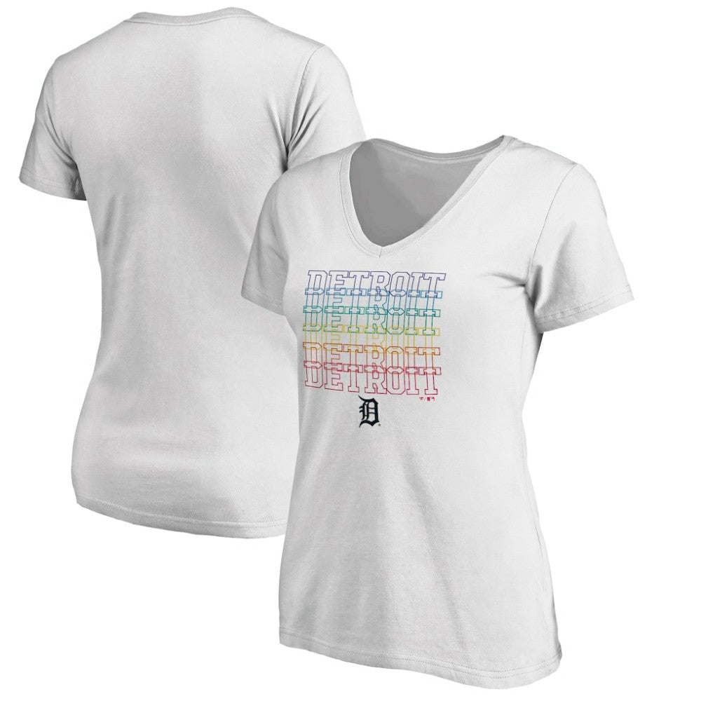 Detroit Tigers Women's City Pride V-Neck T-Shirt White