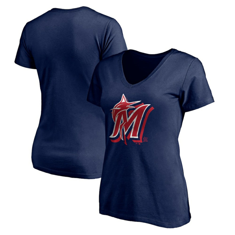 Miami Marlins Women's Red White and Team V-Neck T-Shirt Navy