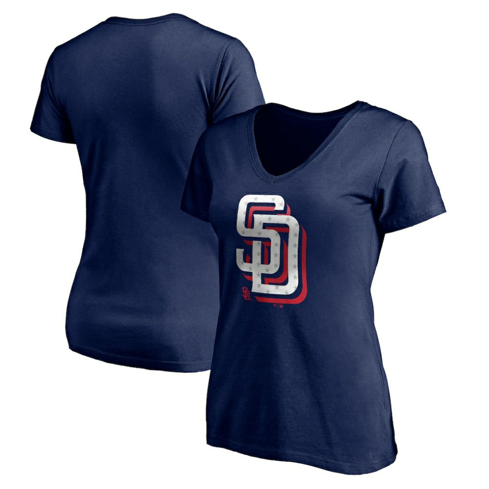 San Diego Padres Women's Red White and Team V-Neck T-Shirt Navy