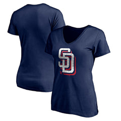 San Diego Padres Women's Red White and Team V-Neck T-Shirt Navy