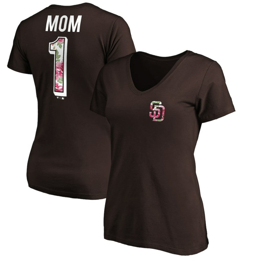 San Diego Padres Women's Mother's Day V-Neck T-Shirt Brown