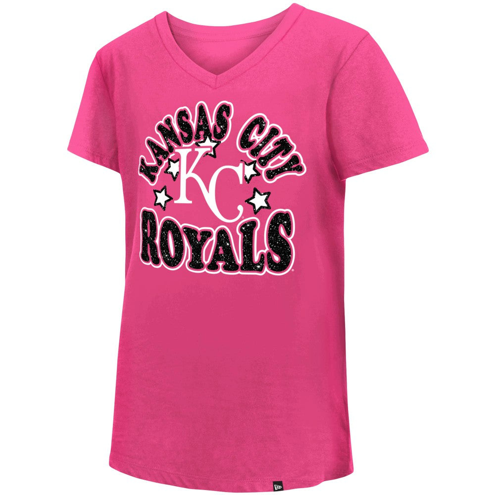Kansas City Royals Girls Youth Jersey Stars V-Neck T-Shirt Pink | New Era