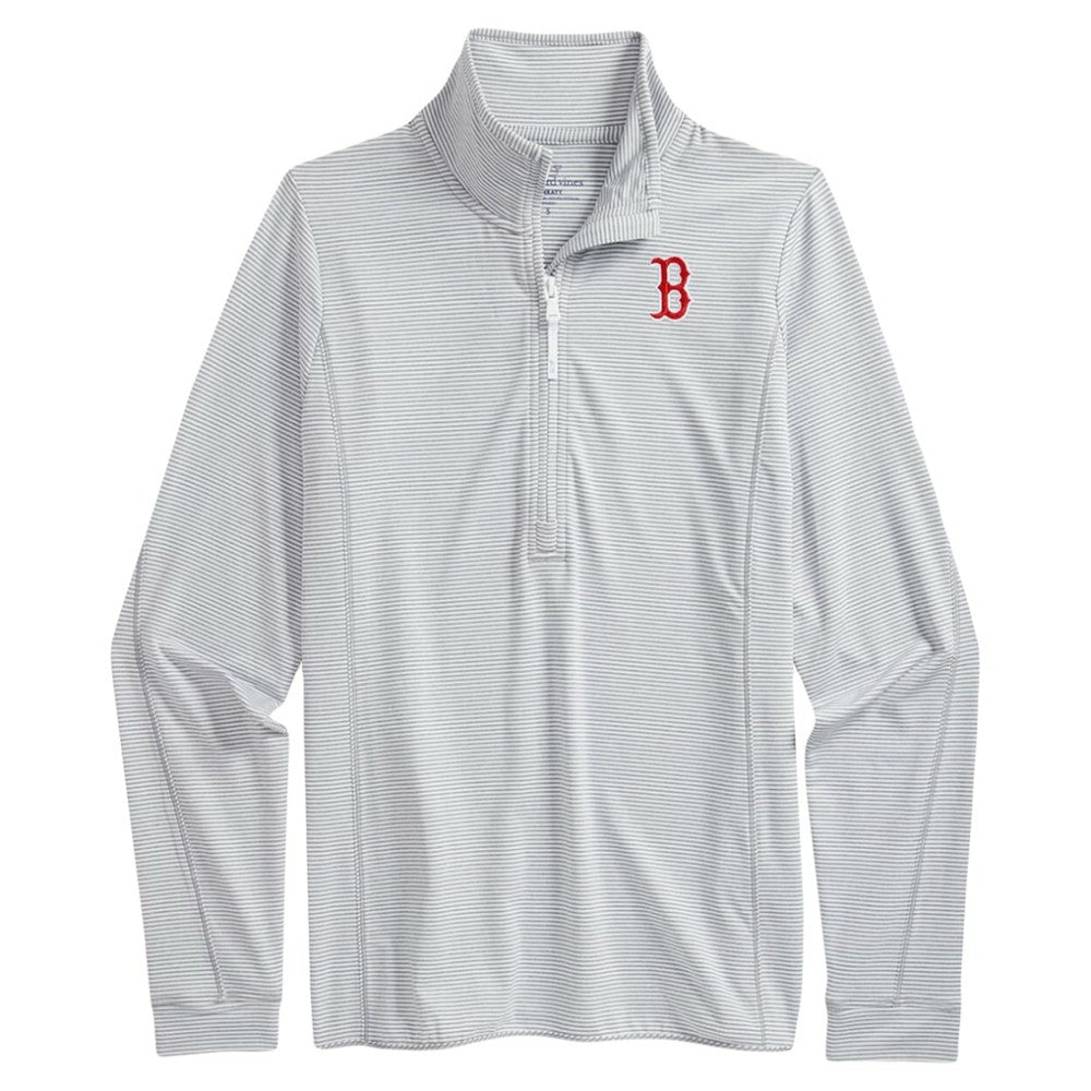 Boston Red Sox Vineyard Vines Women's Stripe Sankaty Half-Zip Pullover Top Heather Gray