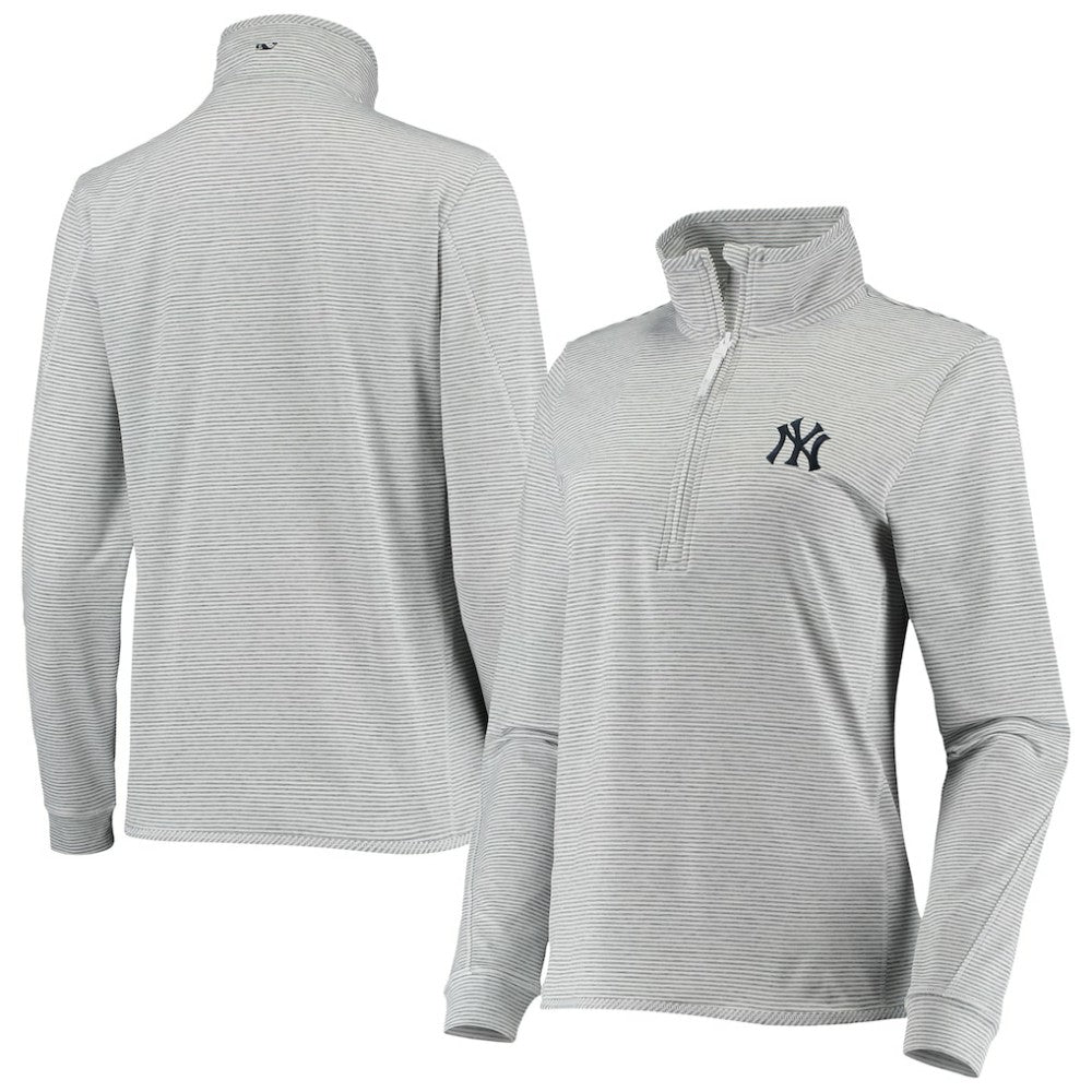 New York Yankees Vineyard Vines Women's Stripe Sankaty Half-Zip Pullover Top Heather Gray