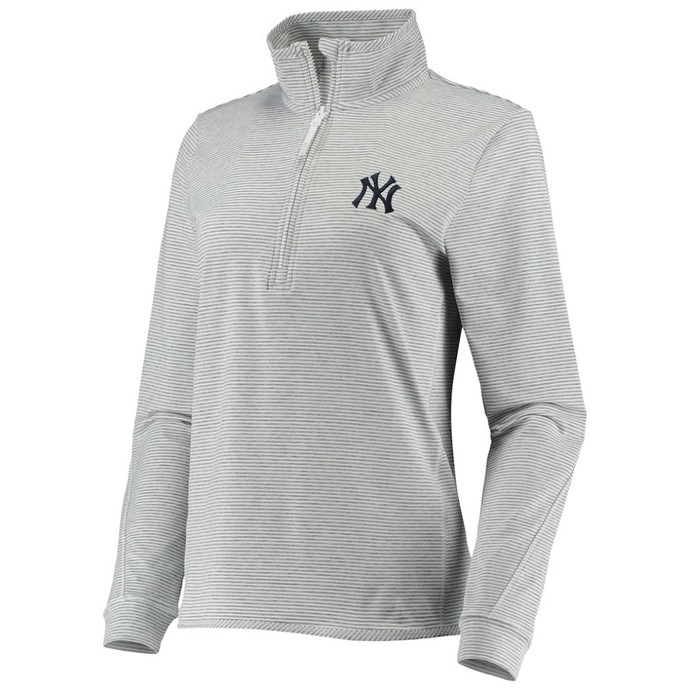 New York Yankees Vineyard Vines Women's Stripe Sankaty Half-Zip Pullover Top Heather Gray