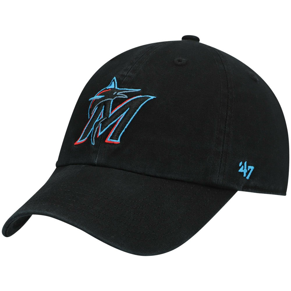 Miami Marlins Youth Team Logo Clean Up Adjustable Hat Black | 47 brand