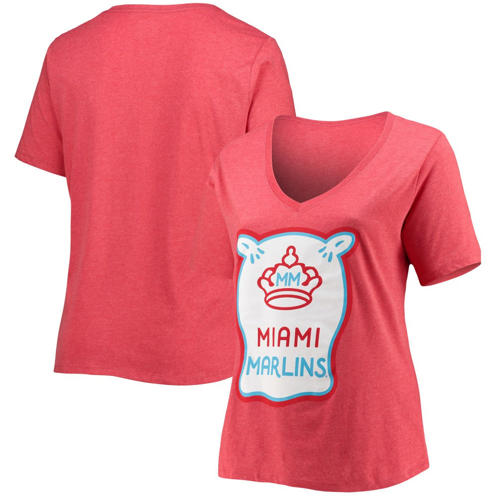 Miami Marlins Women's City Connect Plus Size V-Neck T-Shirt Heather Red | New Era