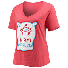 Miami Marlins Women's City Connect Plus Size V-Neck T-Shirt Heather Red | New Era