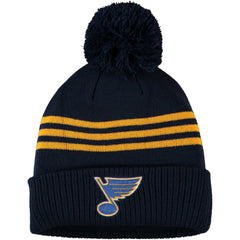St. Louis Blues adidas Locker Room Three Stripe Cuffed Knit Hat with Pom Navy