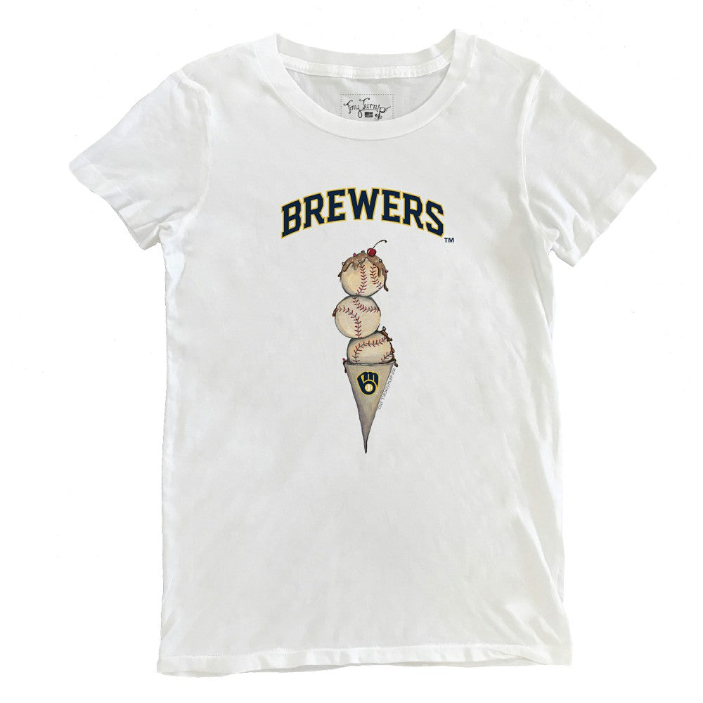 Milwaukee Brewers Tiny Turnip Women's Triple Scoop T-Shirt White