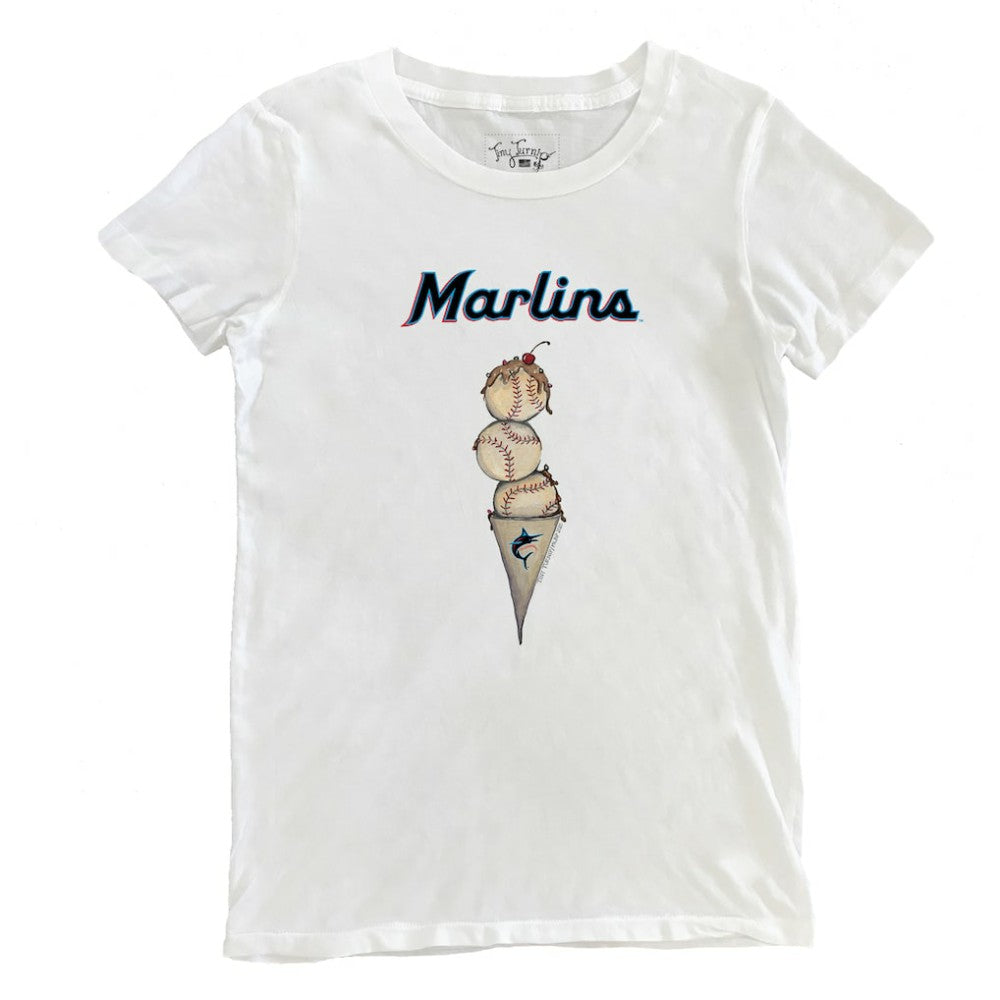 Miami Marlins Tiny Turnip Women's Triple Scoop T-Shirt White