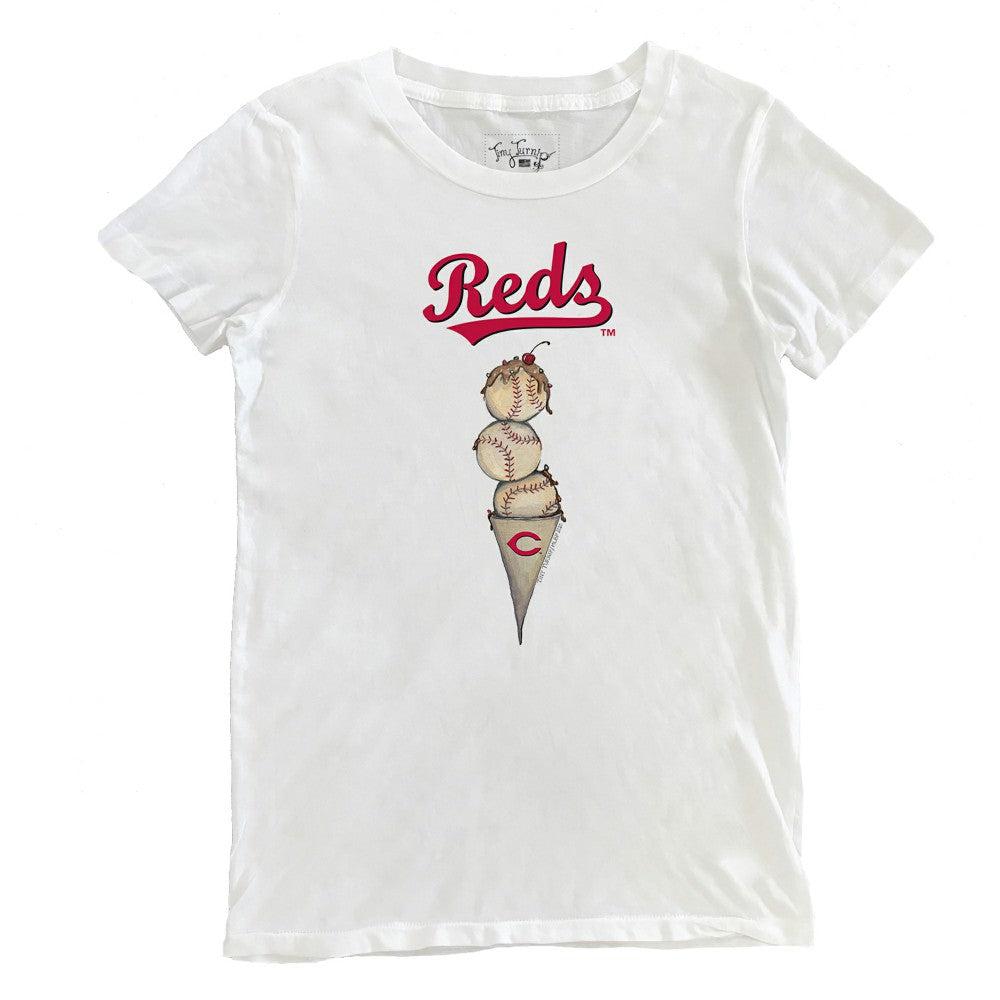Cincinnati Reds Tiny Turnip Women's Triple Scoop T-Shirt White