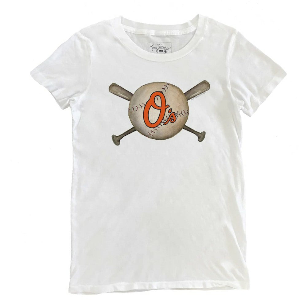 Baltimore Orioles Tiny Turnip Women's Baseball Crossbats T-Shirt White