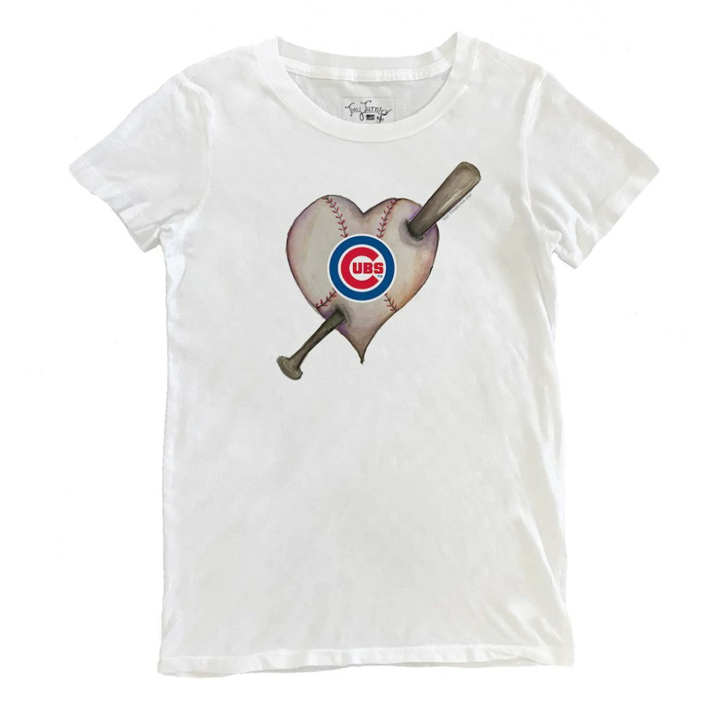 Chicago Cubs Tiny Turnip Women's Heart Bat T-Shirt White