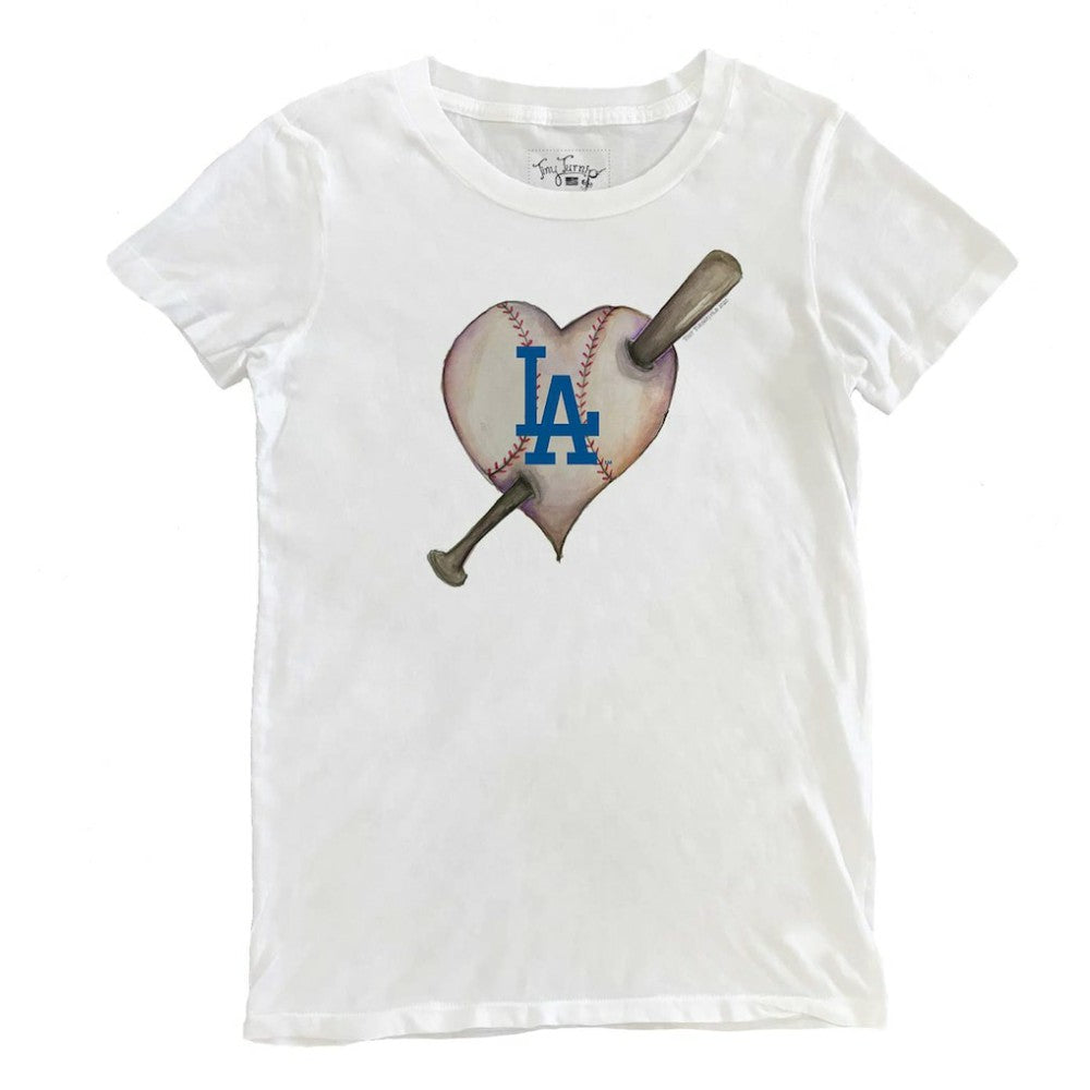 Los Angeles Dodgers Tiny Turnip Women's Heart Bat T-Shirt White
