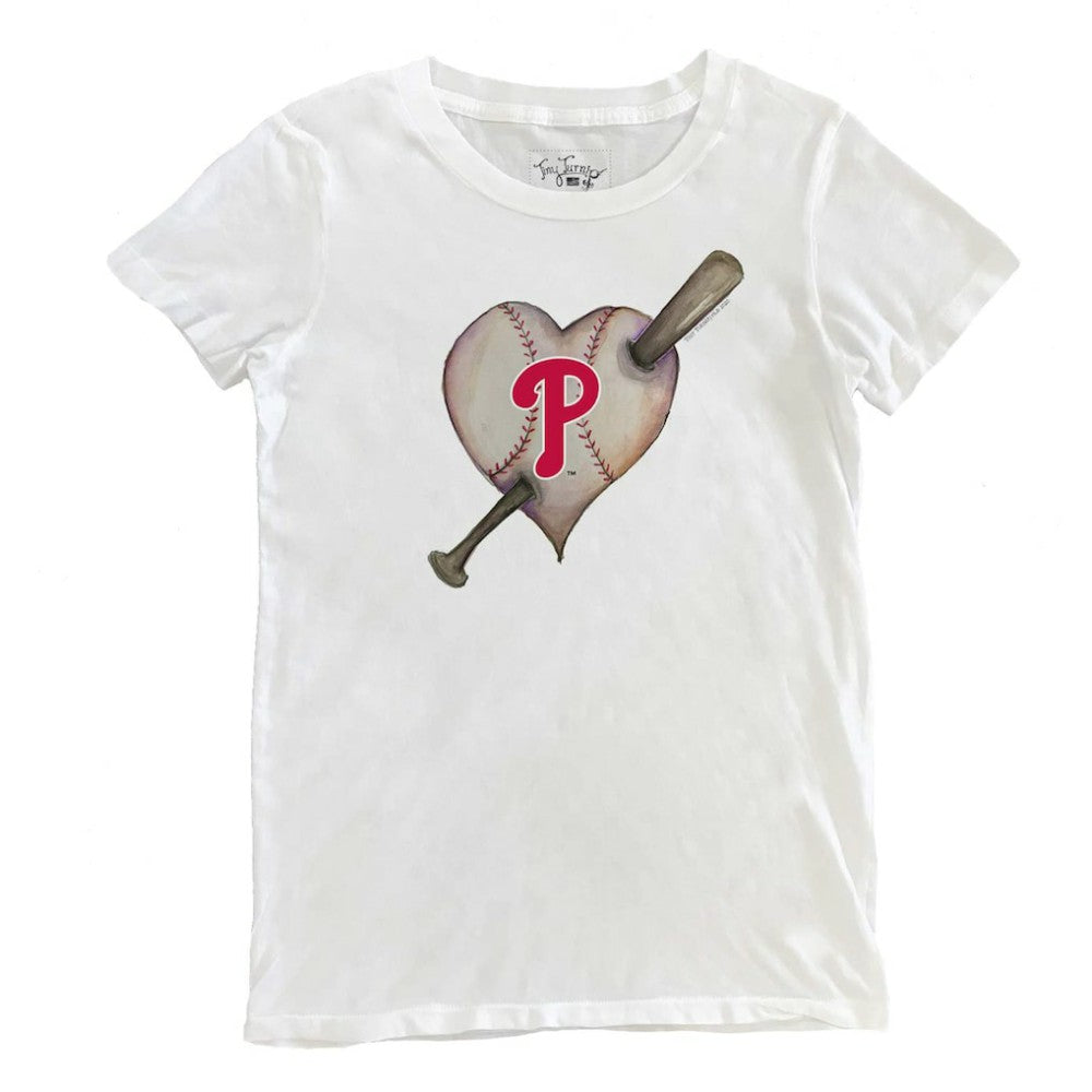 Philadelphia Phillies Tiny Turnip Women's Heart Bat T-Shirt White