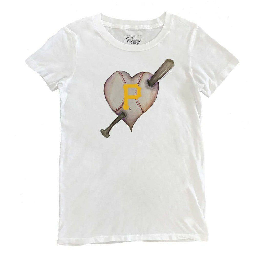 Pittsburgh Pirates Tiny Turnip Women's Heart Bat T-Shirt White