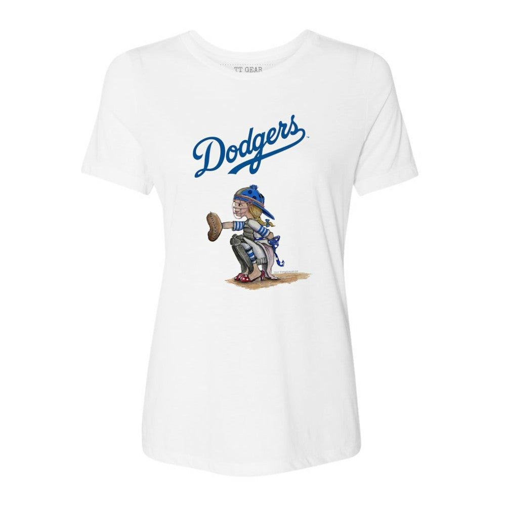 Los Angeles Dodgers Tiny Turnip Women's Kate the Catcher T-Shirt White