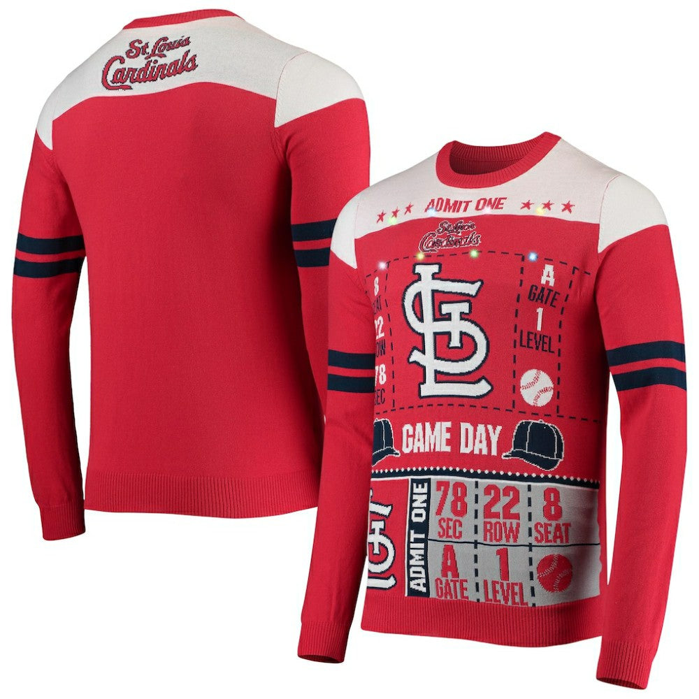 St. Louis Cardinals FOCO Ticket Light-Up Ugly Sweater Red