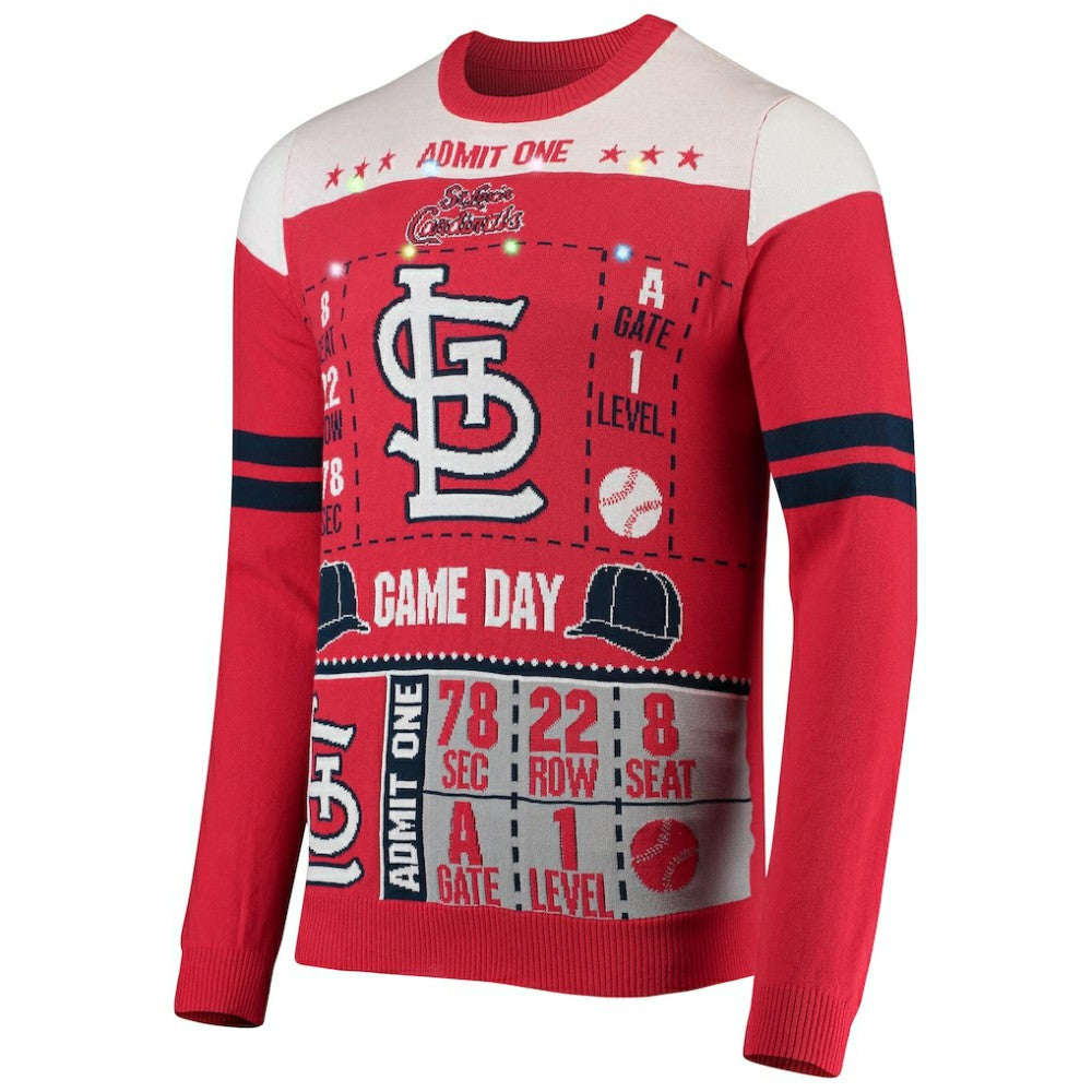 St. Louis Cardinals FOCO Ticket Light-Up Ugly Sweater Red