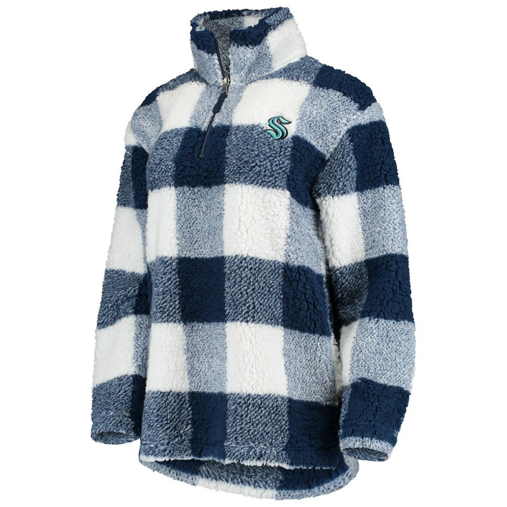 Seattle Kraken G-III 4Her by Carl Banks Women's Plaid Sherpa Quarter-Zip Jacket Deep Sea Blue/White