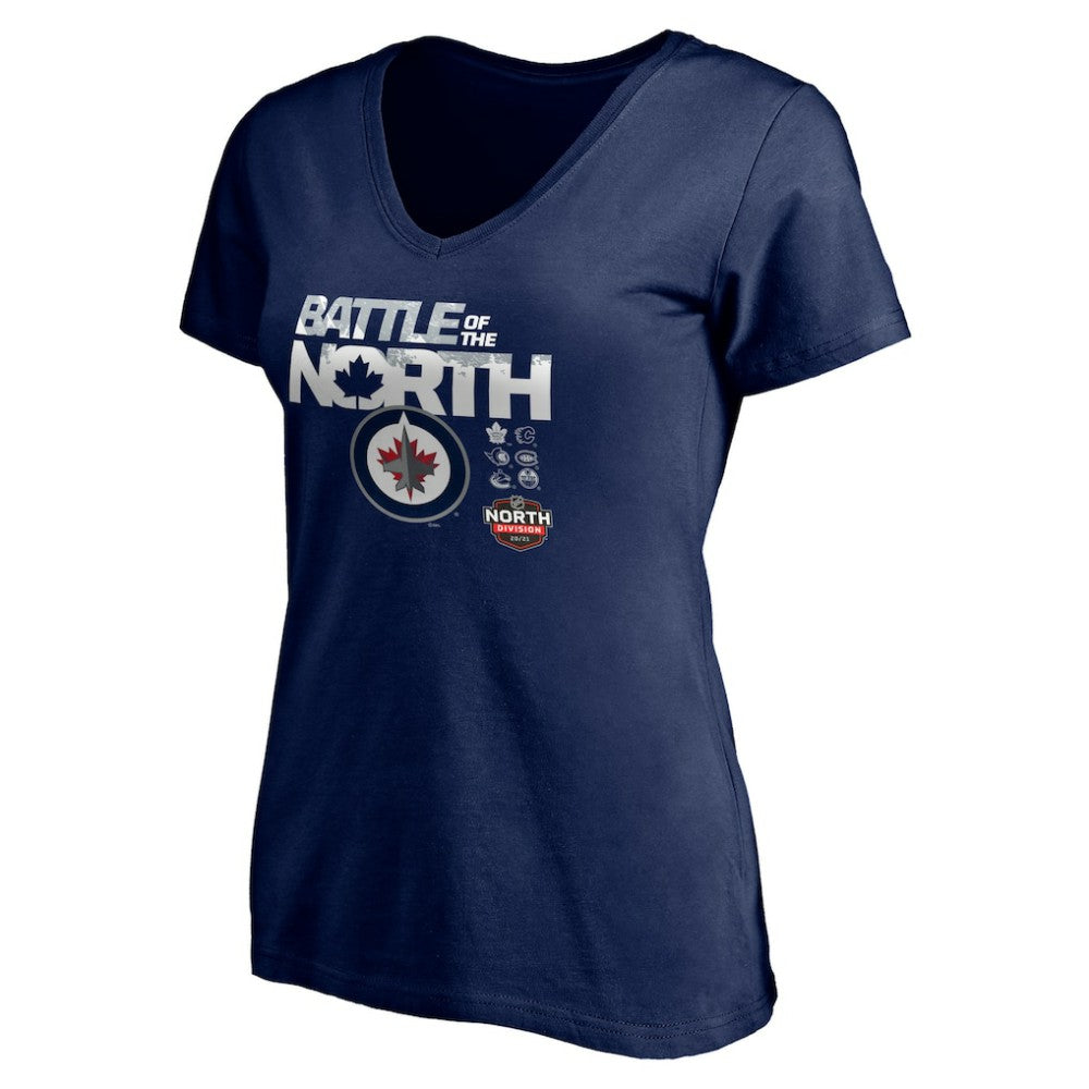 Winnipeg Jets Women's Battle of the North V-Neck T-Shirt Navy