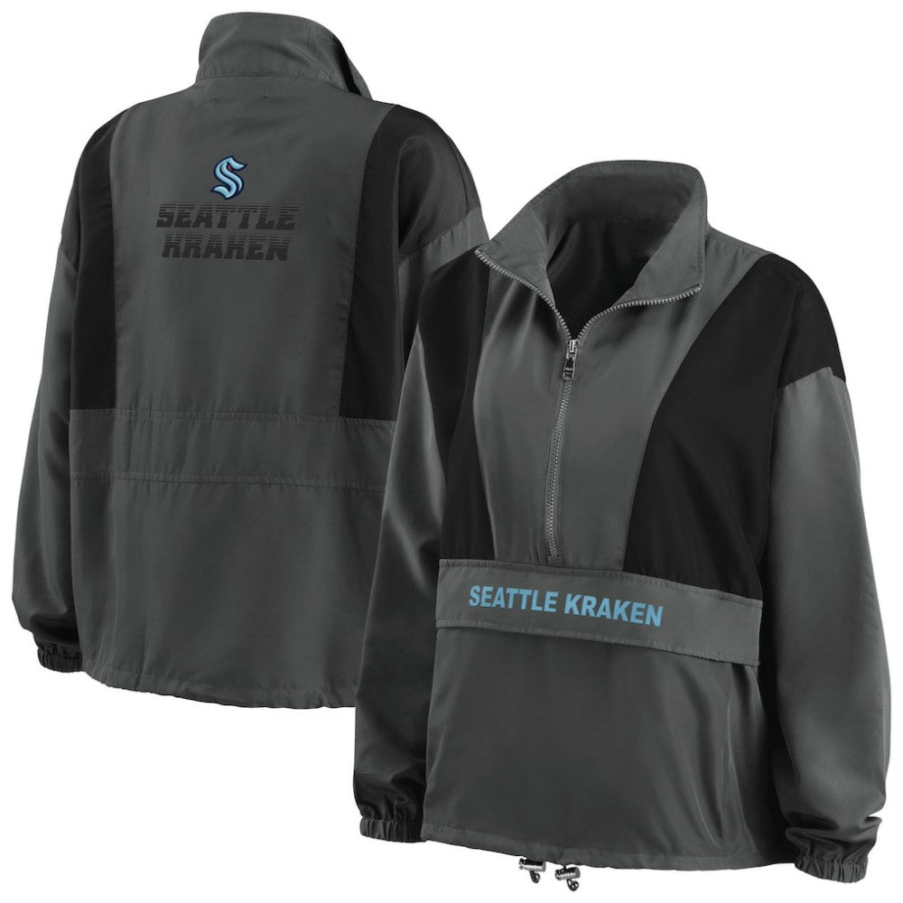 Seattle Kraken WEAR by Erin Andrews Women's Popover Packable Half-Zip Jacket Charcoal