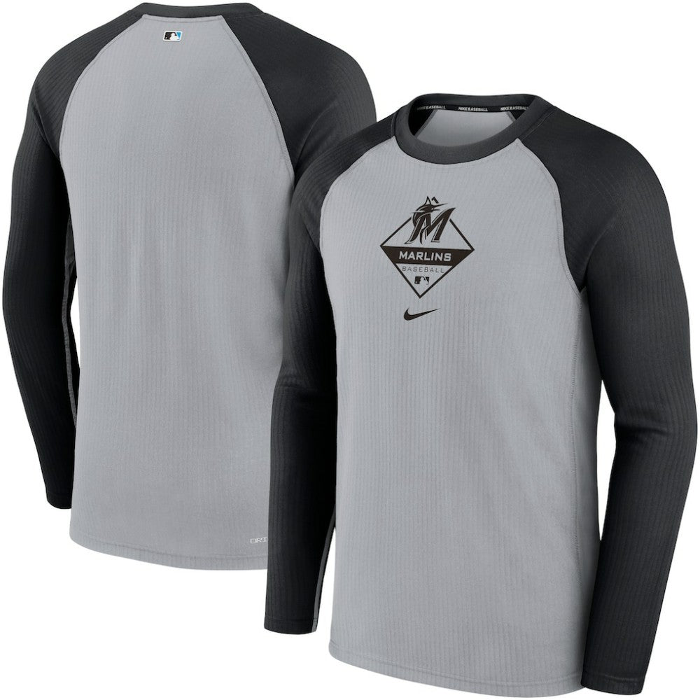 Miami Marlins Game Authentic Collection Performance Raglan Long Sleeve T-Shirt Gray/Black | Nike