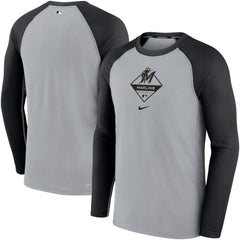 Miami Marlins Game Authentic Collection Performance Raglan Long Sleeve T-Shirt Gray/Black | Nike