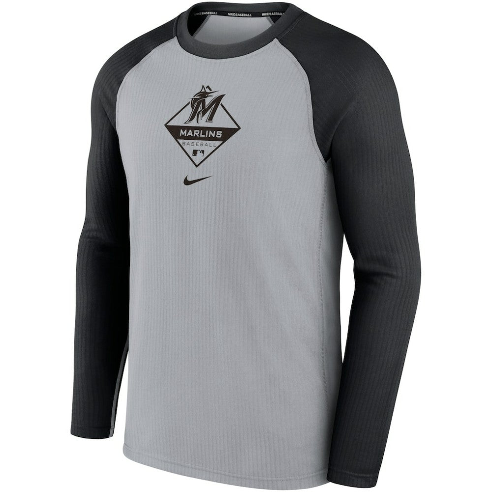 Miami Marlins Game Authentic Collection Performance Raglan Long Sleeve T-Shirt Gray/Black | Nike