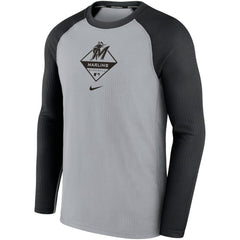 Miami Marlins Game Authentic Collection Performance Raglan Long Sleeve T-Shirt Gray/Black | Nike