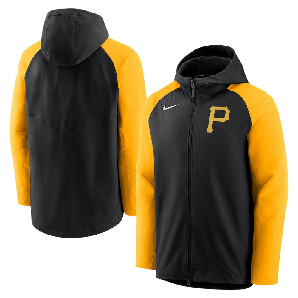 Pittsburgh Pirates Authentic Collection Performance Raglan Full-Zip Hoodie Black/Gold | Nike
