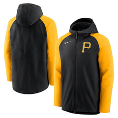 Pittsburgh Pirates Authentic Collection Performance Raglan Full-Zip Hoodie Black/Gold | Nike