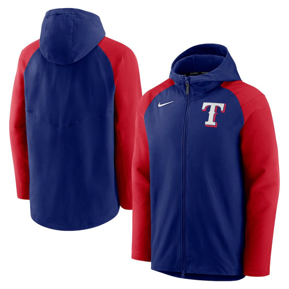 Texas Rangers Authentic Collection Performance Raglan Full-Zip Hoodie Royal/Red | Nike