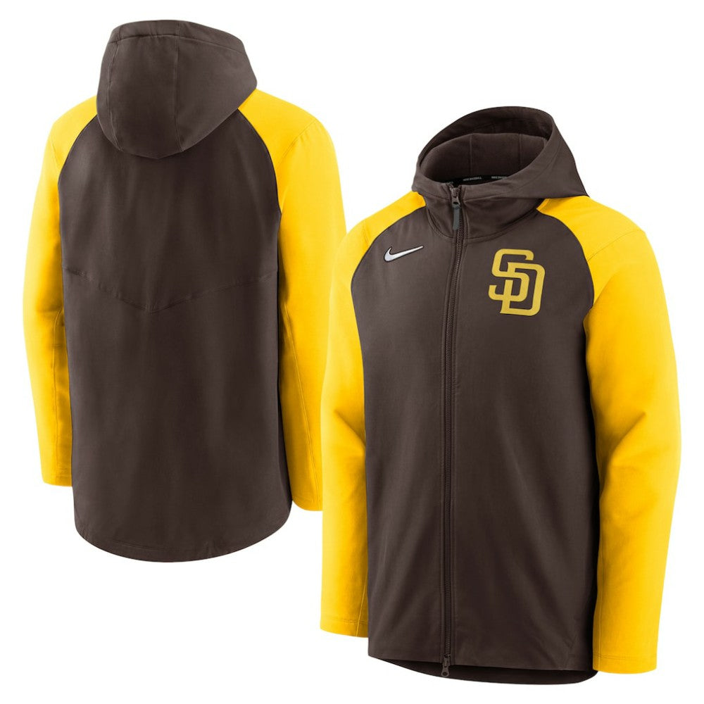 San Diego Padres Authentic Collection Performance Raglan Full-Zip Hoodie Brown/Gold | Nike