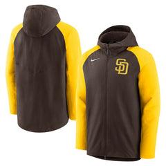 San Diego Padres Authentic Collection Performance Raglan Full-Zip Hoodie Brown/Gold | Nike