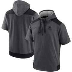 Chicago Cubs Authentic Collection Dry Flux Performance Quarter-Zip Short Sleeve Hoodie Heathered Charcoal/Black | Nike